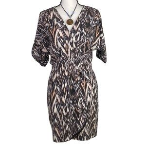 Greylin Rowan Silk Button Sleeves Tulip Hem V-Shape Neckline Dress Size M NWT